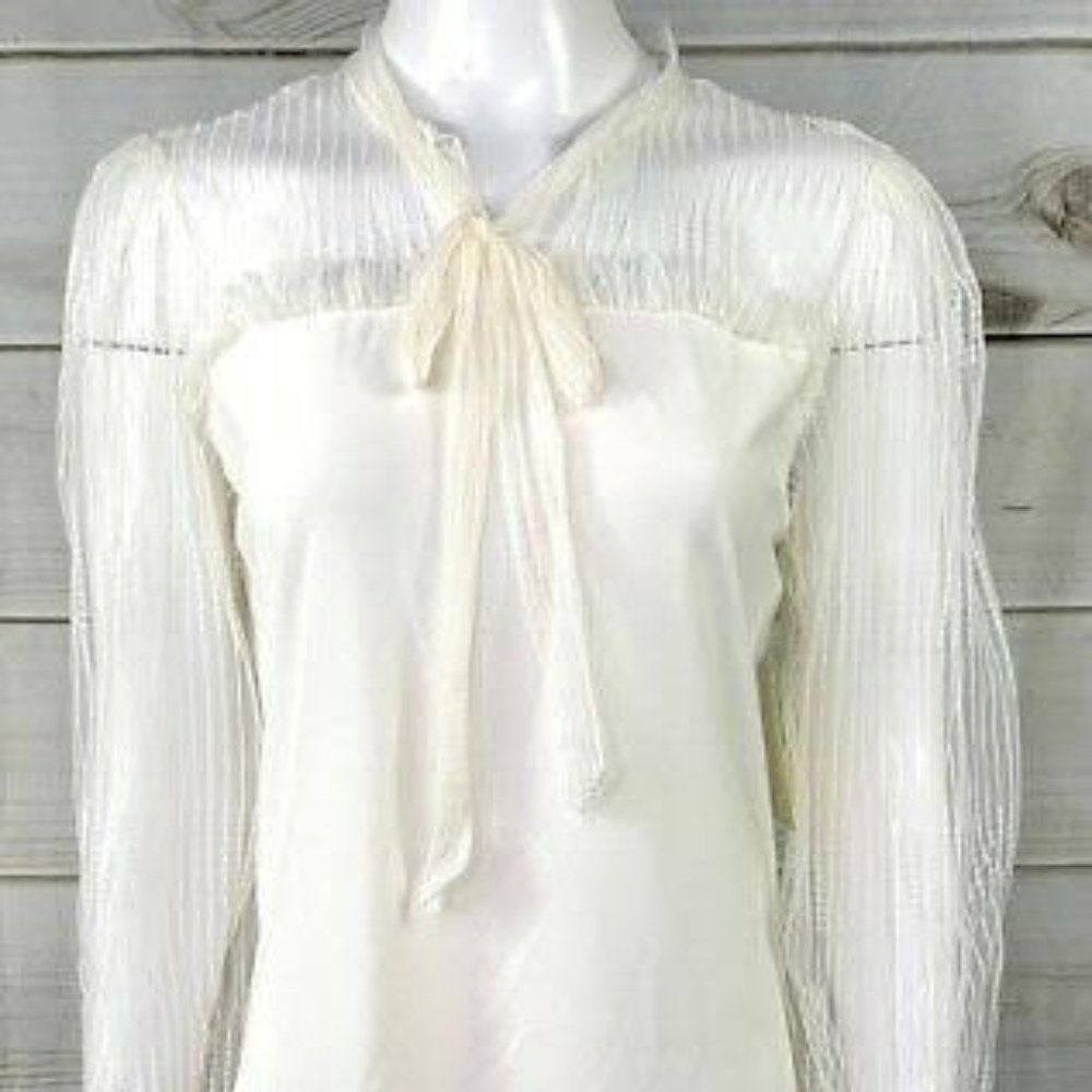 White Blouse Mesh Puff Long Sleeve
